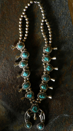 Turqouise necklace with handmade beads and sterline silver - The Lost American Art Gallery